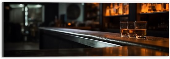 Dibond - Bar - Shotjes - Alcohol - 60x20 cm Foto op Aluminium (Wanddecoratie van metaal)