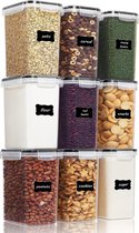 Set de récipients alimentaires, 2 litres, granola, récipients de conservation des aliments et des produits frais, plastique sans BPA, hermétique, récipient à médicaments, lot de 9, 24 étiquettes pour céréales, aliments, aliments, etc.