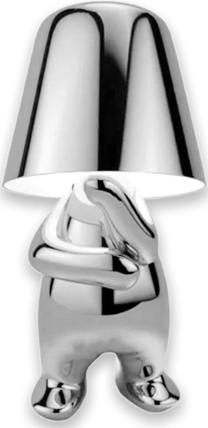 Luxus Bins Brother Tafellamp - Zilver - Mr What - Gouden mannetje - Design - Decoratieve accessoire - Decoratie woonkamer - Decoratie slaapkamer - Decoratie voor op tafel - Decoratieve tafellamp - Woonaccessoire