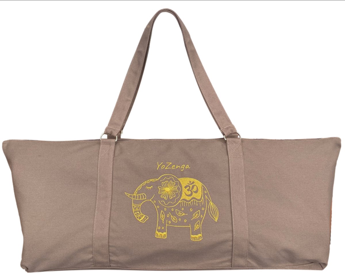 YoZenga Yogatas Olifant Urban Taupe | Sporttas | Yoga tas groot | Gouden Olifant Borduursel - Met Binnenvak - Ook Geschikt als Sporttas en Weekendtas
