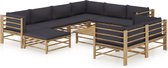 The Living Store Lounge set Bamboe - Modulaire - kussen gris foncé - Canapé 5 angles - 3 canapés du milieu - repose-pieds - table