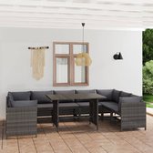 The Living Store Loungeset Poly Rattan - Grijs - Inclusief kussens - Modulair