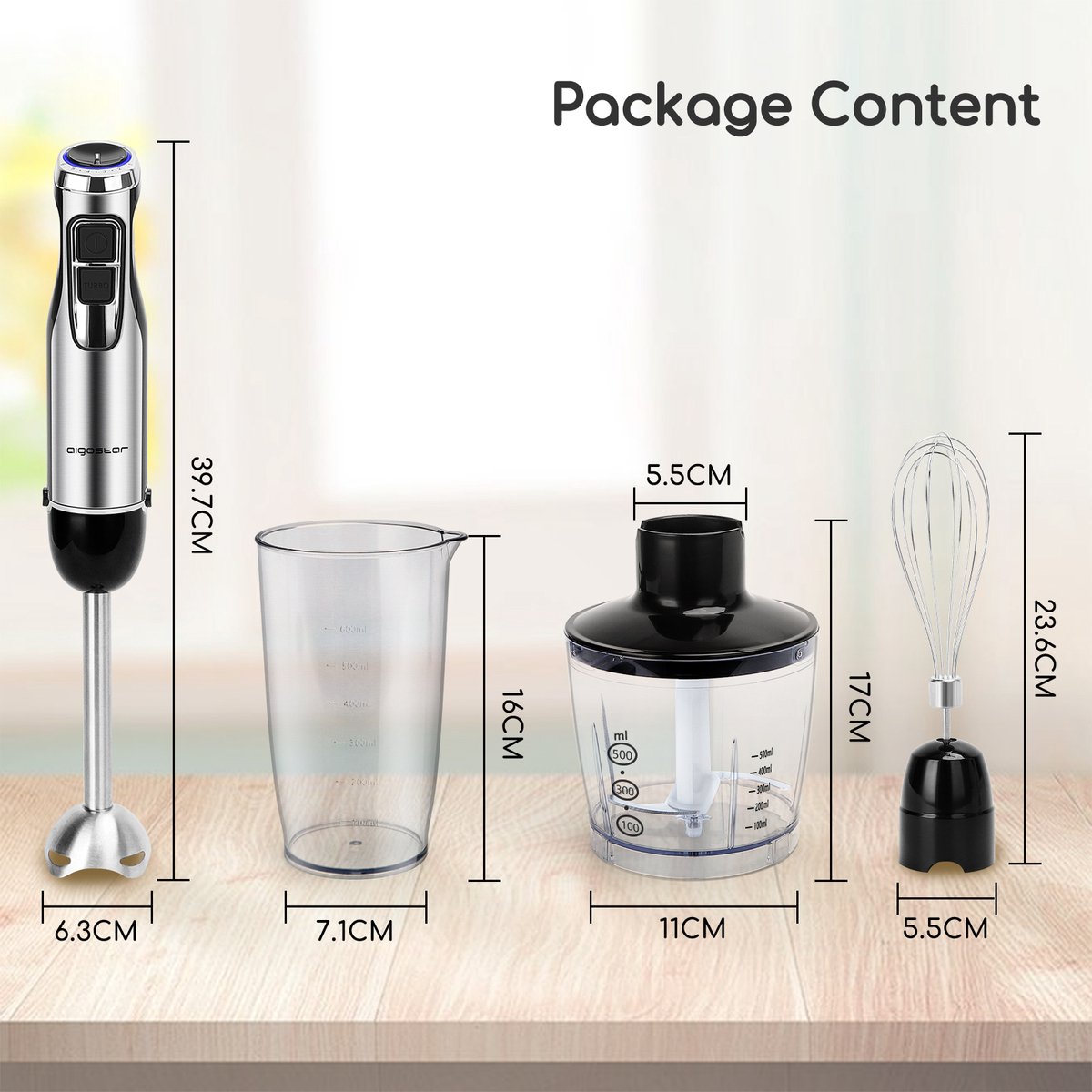 Aigostar Staafmixer - 4 in 1 Staafmixer set - Incl Hakmolen, Maatbeker en Garde/Klopper - 1000W - RVS – foto 2
