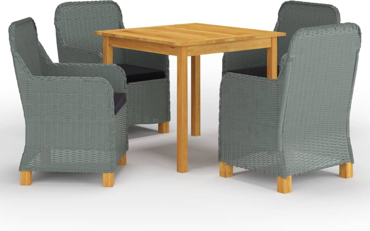 The Living Store 5-delige Tuinset lichtgrijs - Tuinbank - Eetkamerset - Acacia Hout - Buitenstellen - Lounge Set