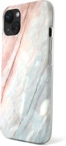 Coque en marbre R2B® adaptée à iPhone 14 - Modèle De Bilt - Protection d'écran incluse - Coque pour téléphone portable - Rose / Grijs/ Blauw