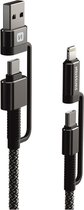 Câble Swissten Kevlar 4 en 1 - USB-A / USB-C vers USB-C / Apple Lightning - 60W - 1,5M - Zwart