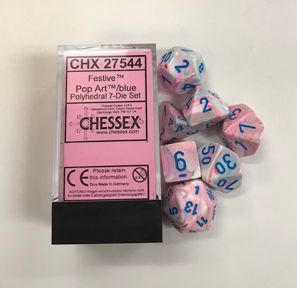 Chessex Feestelijke Pop Art/blauw Polydice Dobbelsteen Set (7 stuks)