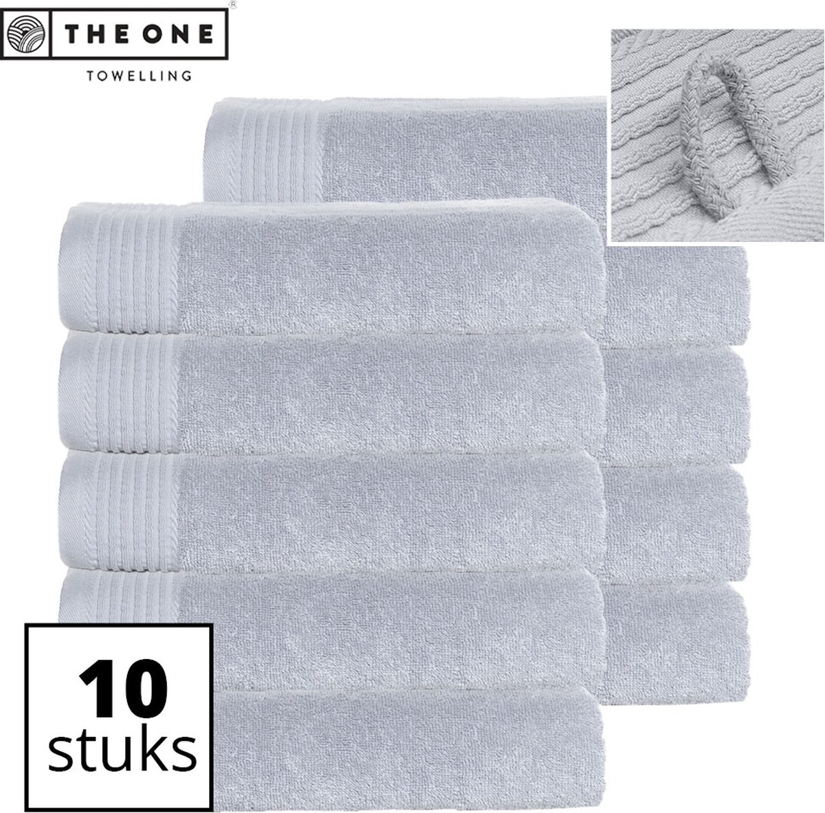 The One Towelling Classic Handdoeken - Voordeelverpakking - Hoge vochtopname - 100% Gekamd katoen - 70 x 140 cm - Lichtgrijs - 10 Stuks