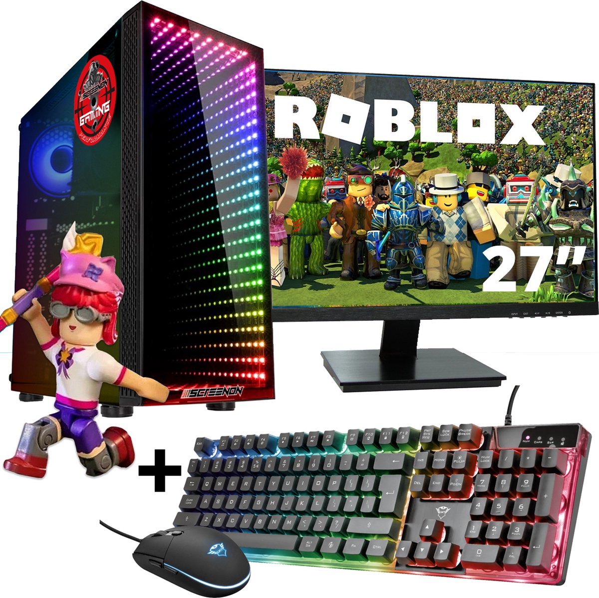 ScreenON - Gaming Set - Roblox Bee Wrangler Hero - V2 (GamePC + 27 Inch Monitor + Toetsenbord + Muis)