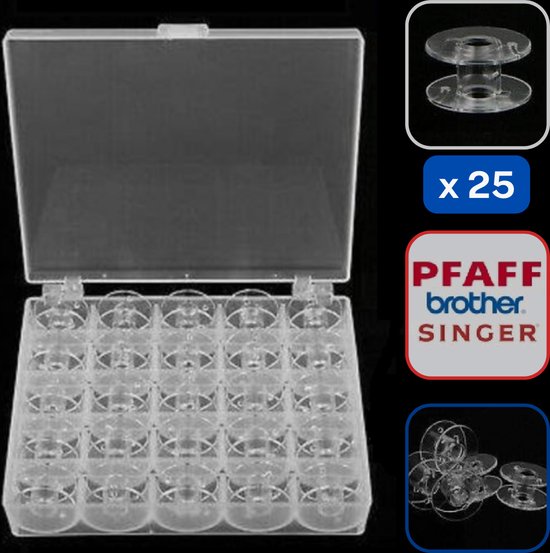 Set de 25 canettes de machine à coudre professionnelles - Bobines de machine à coudre universelles robustes - 2 x 1 cm - Couture