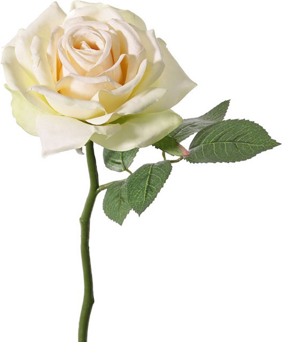 Top Art Kunstbloem Roos de luxe - creme wit - 30 cm - kunststof steel - decoratie bloemen