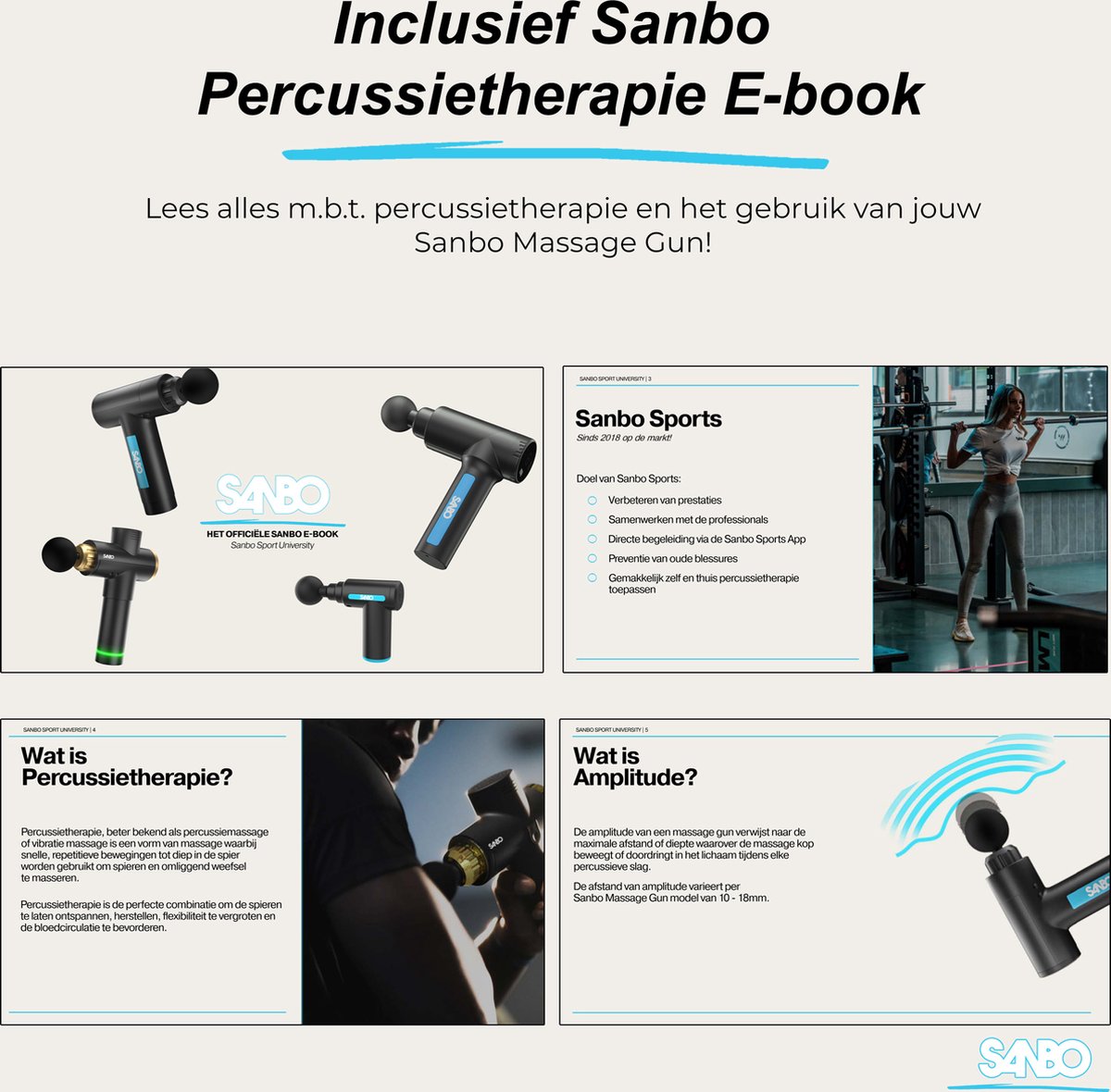 Afbeelding 2 van Sanbo Massage Gun Mini - Sport en Relax Massage apparaat - Krachtig - Draadloos - Inclusief Koffer - Met 5 opzetstukken - Zwart/Blauw - Massage Pistool Professioneel