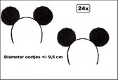 24x Diadeem muizen oren zwart pluche 95mm - Festival uitdeel Halloween thema feest evenement muis black