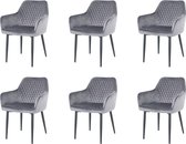 Nuvolix velvet eetkamerstoelen met armleuning set van 6 "Barcelona" - stoel met armleuningen - eetkamerstoel - velvet stoel - grijs
