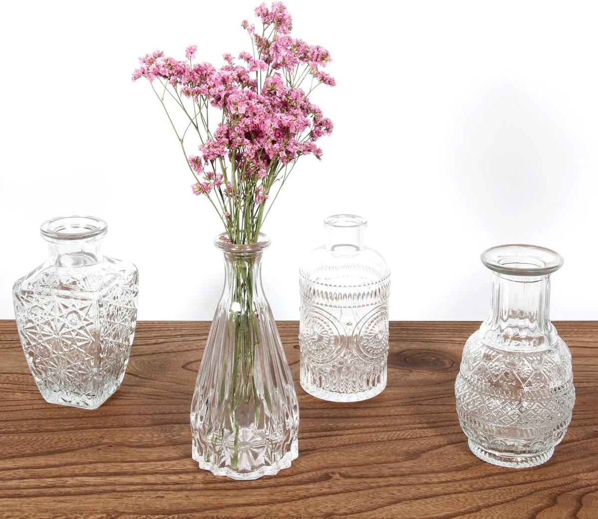 Kleine vaas van glas voor tafeldecoratie, decoratieve vazen, set van 3
