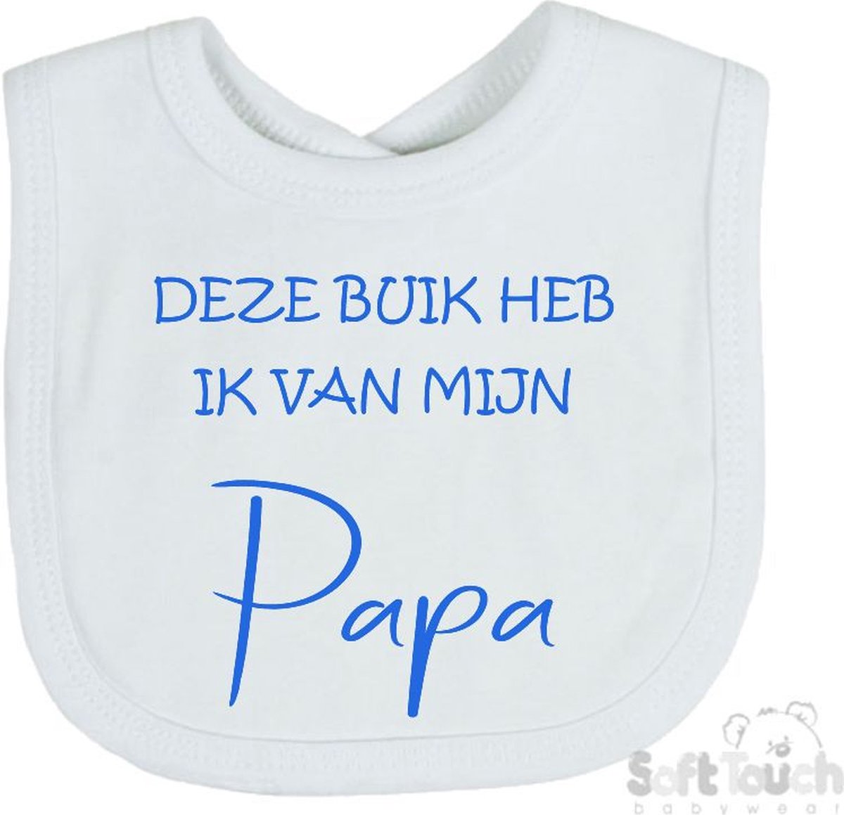 Goedkoopste Soft Touch Slabber Slabbetje Slab Deze buik heb ik van Papa Unisex Katoen Wit/blauw Maat 33x22 Cm