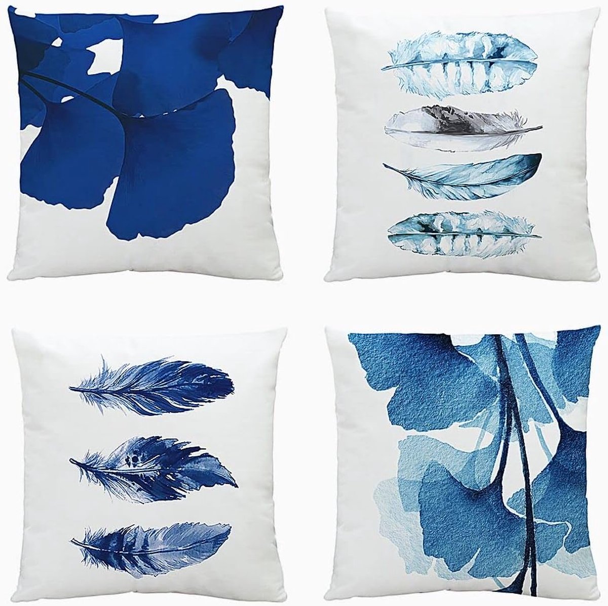 Decoratieve kussenhoezen van 40 x 40 cm, blauwe kussenslopen, zacht, esthetische kussenslopen, vierkante veren, ginkgo kussen, overtrek, modern, sierkussen, kussen voor bank, stoel, bed, tuin