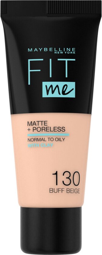 Foto: Maybelline new york fit me matte poreless foundation 130 buff beige medium dekkende foundation met matte finish voor de normale tot vette huid 30 ml