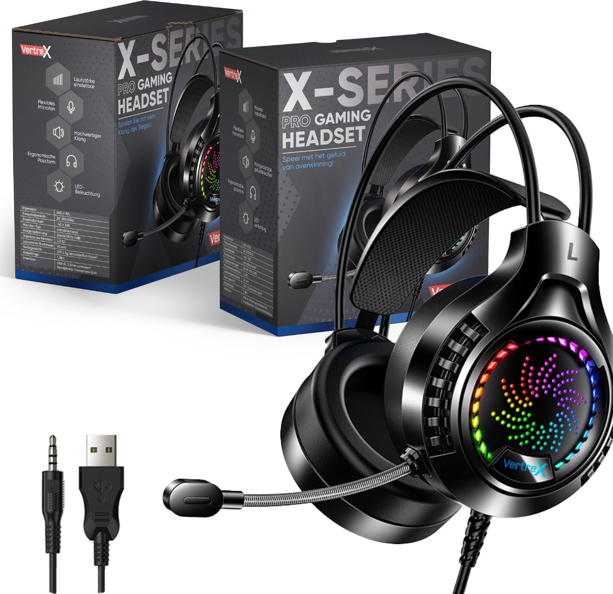 VERTREX Gaming Headset met Microfoon - Hoofdtelefoon - Headsets PC, PS5, PS4, Xbox, Nintendo Switch - 7.1 Surround Sound thumbnail 8