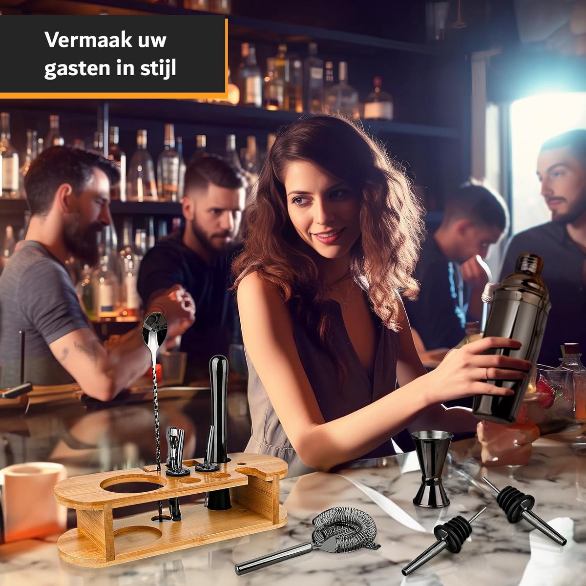 Cocktailset 12-delige Cocktail Set met Standaard en Alle Essentiële Bar Gereedschappen - Geschenken voor Vrouwen en Mannen - Cocktail Liefhebbers - Professionele Bar Set - Cocktail Accessoires — cadeau in Kookcadeaus - foto 4