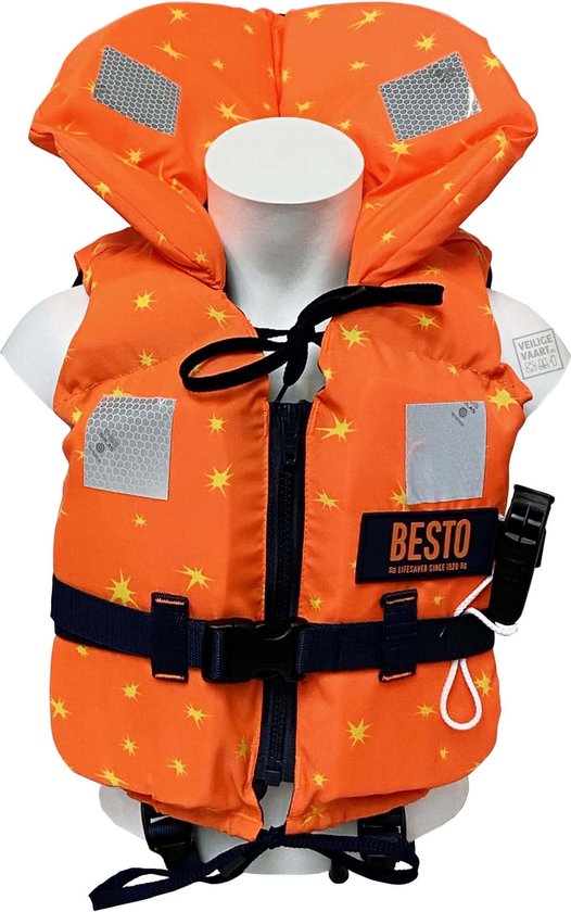 Foto: Besto racingbelt special oranje 100n reddingsvest met tuigje maat peuter 15 20 kg drijfvermogen 30n