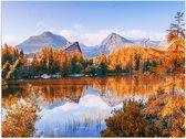 Poster (Mat) - Bergen - Huis - Meer - Water - Bomen - 40x30 cm Foto op Posterpapier met een Matte look