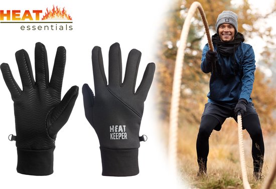 Heat Essentials - Sport Handschoenen met Grip - Zwart - L/XL - Unisex - Thermo Handschoenen Heren - Handschoenen Dames - Voetbal handschoenen