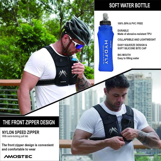 SWIFTVEST™ Hardloopvest voor dames en heren, licht, reflecterend drinkvest met 500 ml drinkfles en telefoonhoesje, verstelbaar en uniseks, loopaccessoires (grijs, M-L