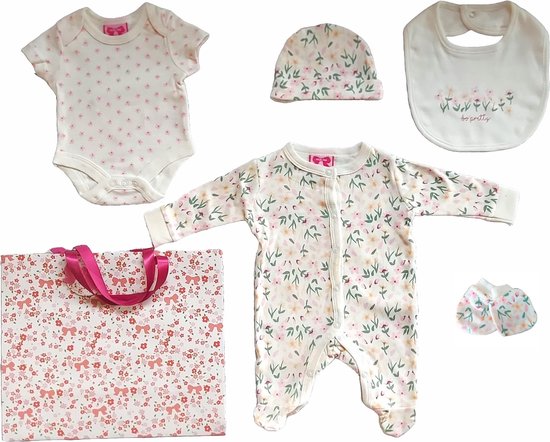 Mini Moi - Baby Geschenkset - 6-delig - Kledingset - Gardenflowers - Layette - Maat 3-6 mnd - 68