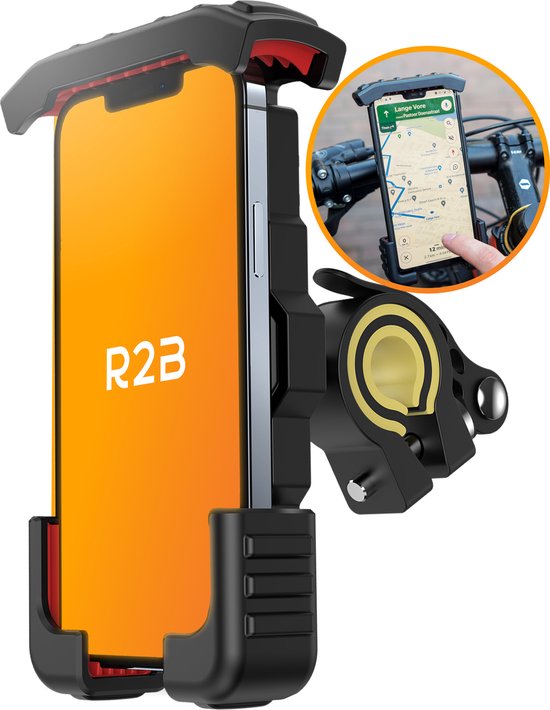 R2B Support de téléphone pour vélo robuste avec rotation à 360 degrés - Modèle "Delft" - Support de téléphone portable pour vélo - Aussi pour scooter et moto - Accessoires de vélo