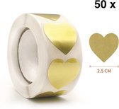 Sluitsticker - Sluitzegel - Goud hart | Valentijn | Liefde - Trouwerij - Envelop | Goud - Glimmend | Hartjes - Hart | Envelop stickers | Gift - Cadeauzakje - Traktatie | Creativiteit | 50 stuks - 2,5 cm