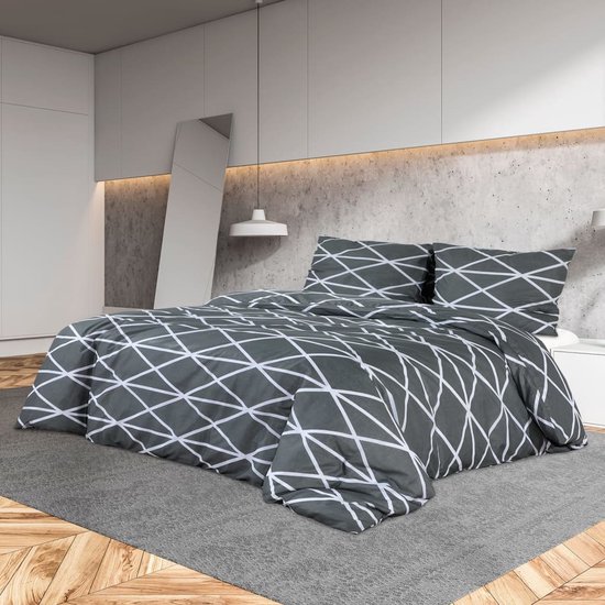 vidaXL - Dekbedovertrekset - 220x240 - cm - katoen - grijs van Vidaxl — afbeelding 3