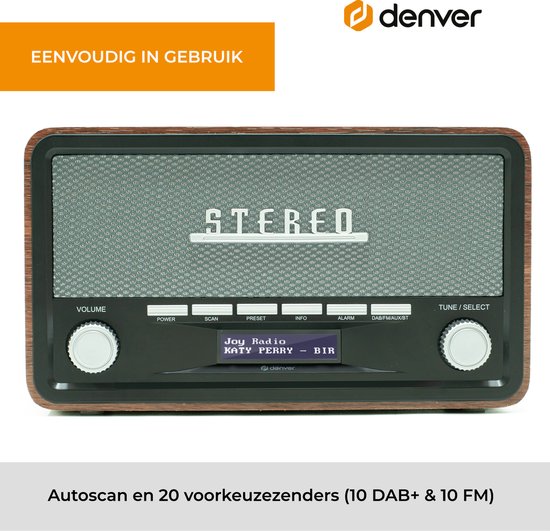 Denver DAB Radio - Retro Radio - Bluetooth - DAB+/ FM - Dimbaar - Batterijen & Netstroom - DAB18