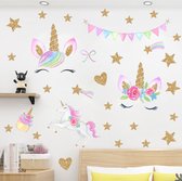 Muursticker Unicorn met sterren gouden glitter look | Unicorns sterren slinger Sticker | Kinderkamer | Jongens - meisjes | Verwijderbaar - zelfklevend plakfolie | Huis inrichting | Stickerkamer®