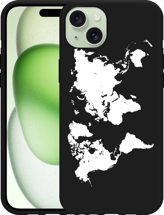 Foto: Cazy hoesje zwart geschikt voor iphone 15 plus world map