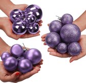 Kerstballen lila met ster (50 stuks) – glanzende dennenbal in verschillende maten met 1 ster – kerstboomdecoratie voor kerstfeest, decoratie binnen en buiten