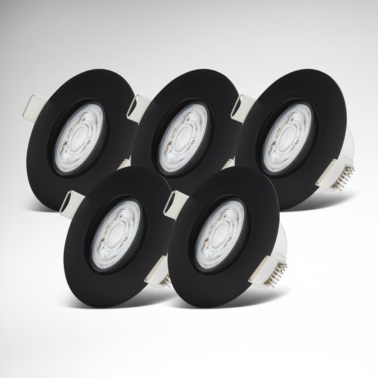 B.K.Licht - LED Badkamer Inbouwspots - dimbaar - set van 5 - badkamerverlichting - IP65 - zwart - 9 x 4,2 cm (DxH)