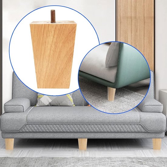 KINDPMA 4 stuks 15 cm meubelpoten hout meubelpoten eiken conisch poten voor meubels, tafelpoten, kegels, kastpoten met montageplaat, schroeven, houten poten voor bank, kast, bed, tafel, commode