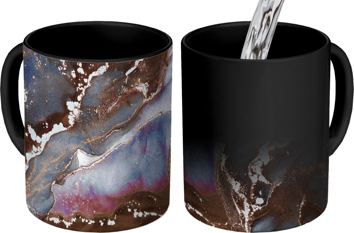 Magische Mok - Foto op Warmte Mokken - Koffiemok - Marmer - Goud - Rosé - Magic Mok - Beker - 350 ML - Theemok