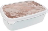 Broodtrommel Wit - Lunchbox Marmer - Roze - Luxe - Marmerlook - Glitter - Design - Brooddoos 18x12x6 cm - Brood lunch box - Broodtrommels voor kinderen en volwassenen