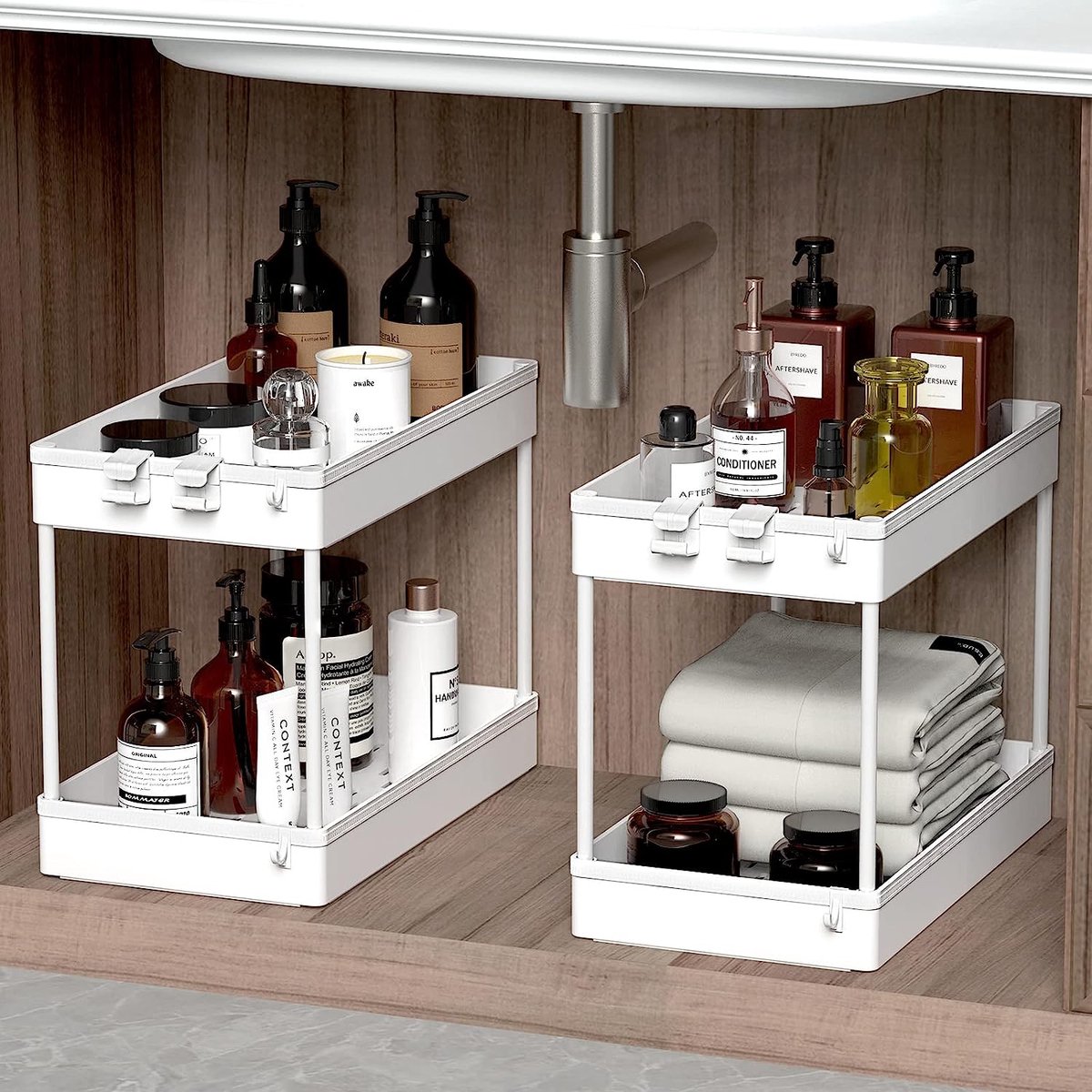 Organisateur Sous Évier, Organisateur Sous Armoire De Salle De Bain Avec  Tasse Suspendue Et Crochets, Étagère De Rangement Polyvalente Pour La  Cuisine Et La Salle De Bain, Mode en ligne