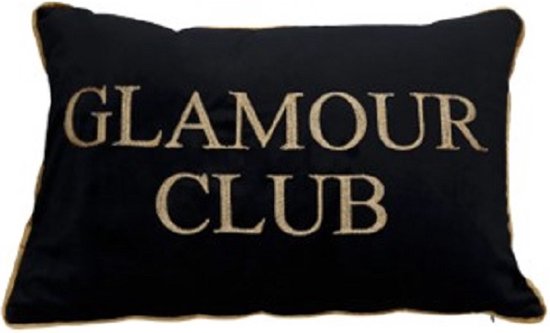 Kussen - Sierkussen - Met vulling - Glamour Club - 40 x 60 cm - Zwart met Goud - Achterkant effen zwart - Fluwelen kwaliteit - Luxe uitstraling en heerlijk zacht!