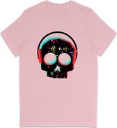T Shirt Heren Dames - DJ Skull Grafische Print Opdruk - Roze - Maat XL