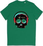 T Shirt Heren Dames - DJ Skull Grafische Print Opdruk - Groen - Maat XL