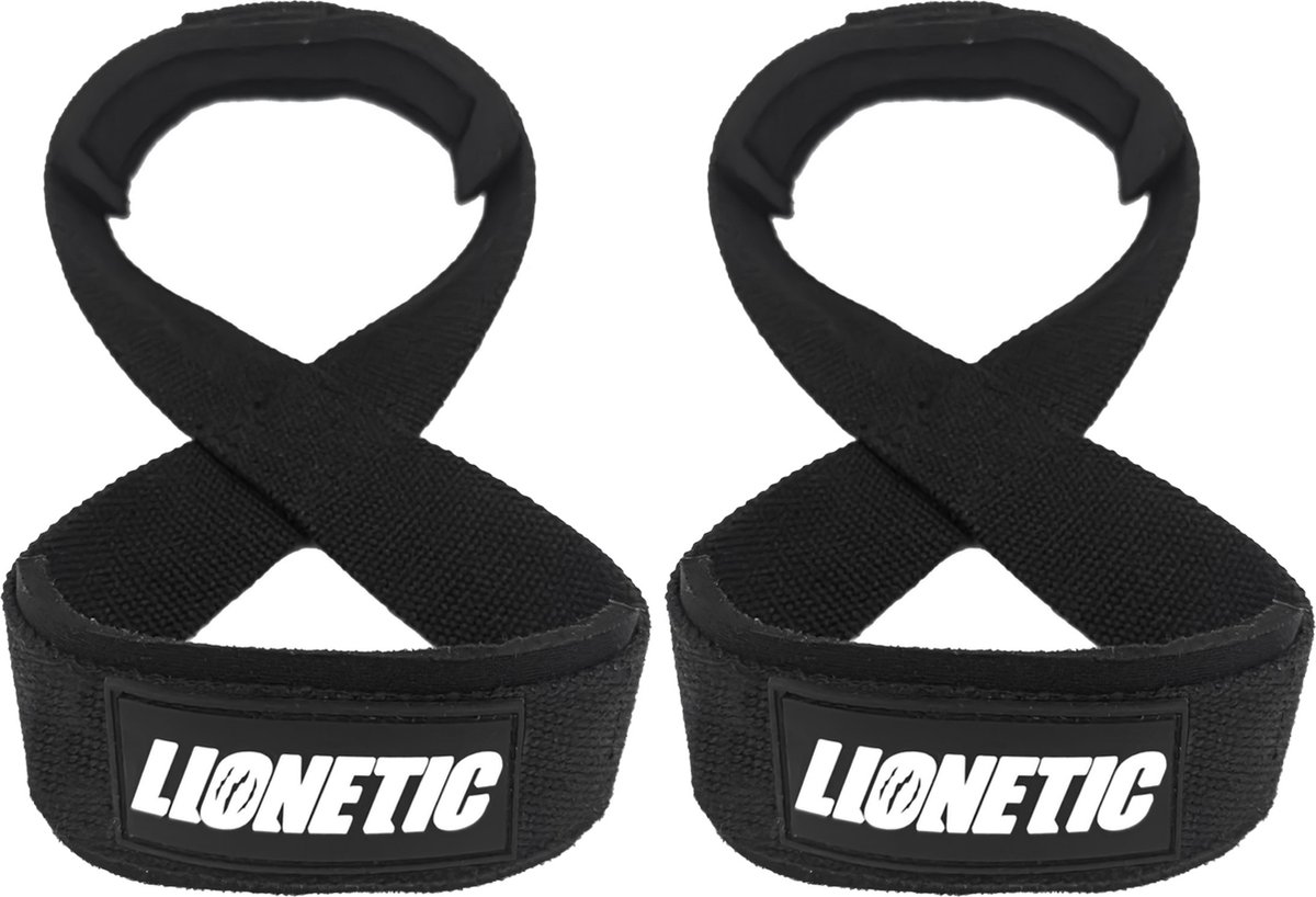 Lionetic Figure 8 Lifting Straps - Lifting Straps - Lifting Grips - Lifting Hooks - Met Gratis Opberzakje - Zwart - L
