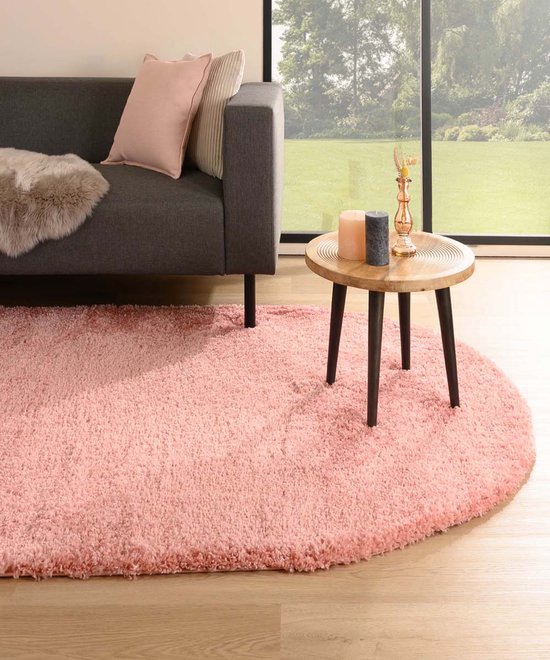 Ovaal hoogpolig vloerkleed - Cozy Shaggy - roze 120x180 cm