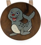 Kinderkrukje zeehond - Volledig handgemaakt en beschilderd - Acaciahout 26 cm