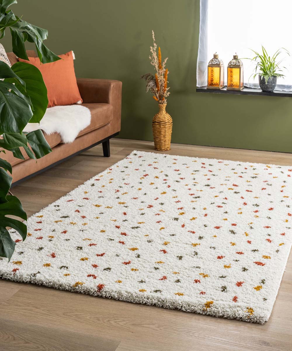 Hoogpolig vloerkleed stippen Artisan - wit/multi 60x110 cm