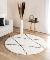 Rond hoogpolig vloerkleed ruit Artisan - wit/zwart 80 cm rond