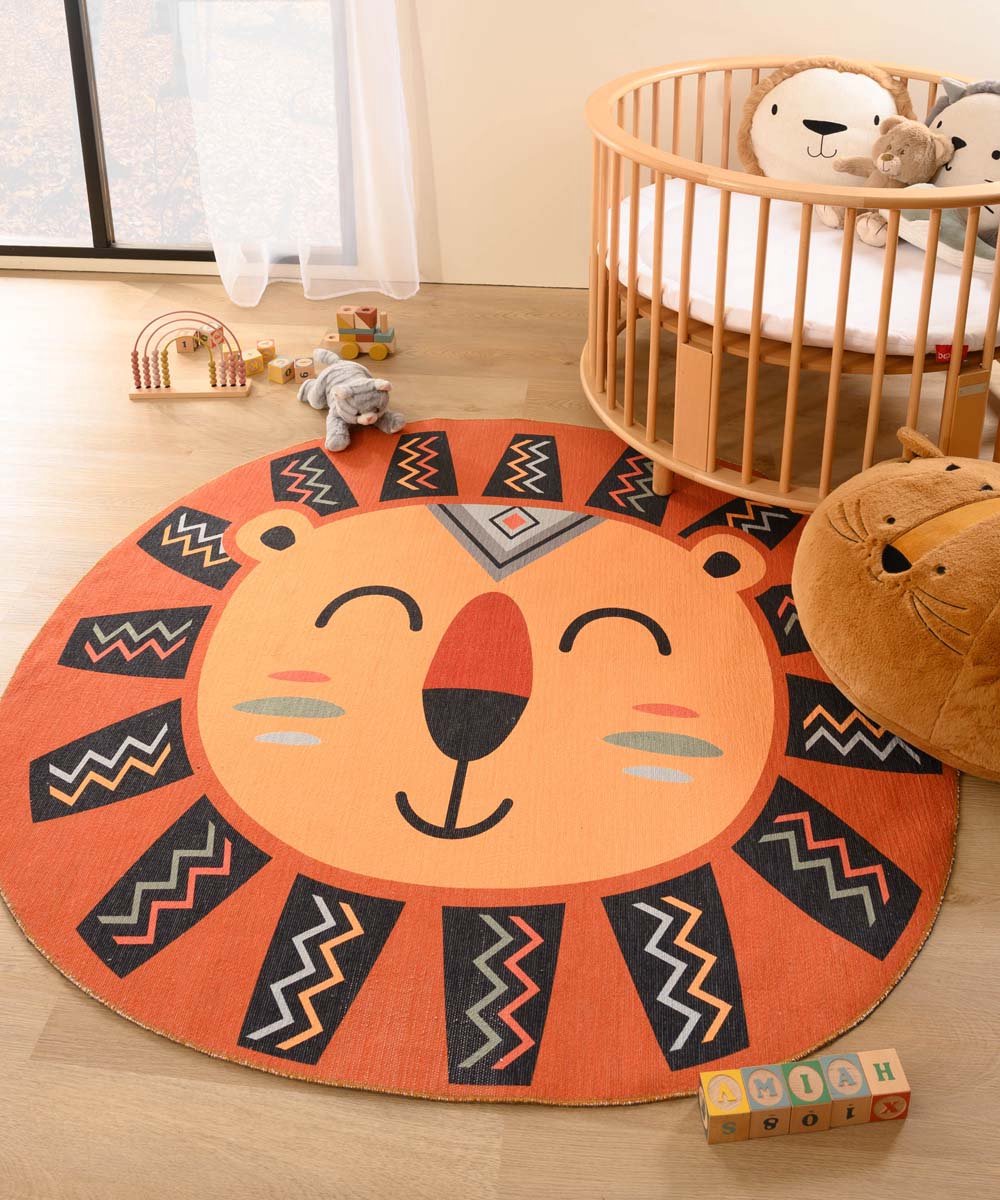 Vloerkleed leeuw kinderkamer - Wasbaar terra 107x120 cm